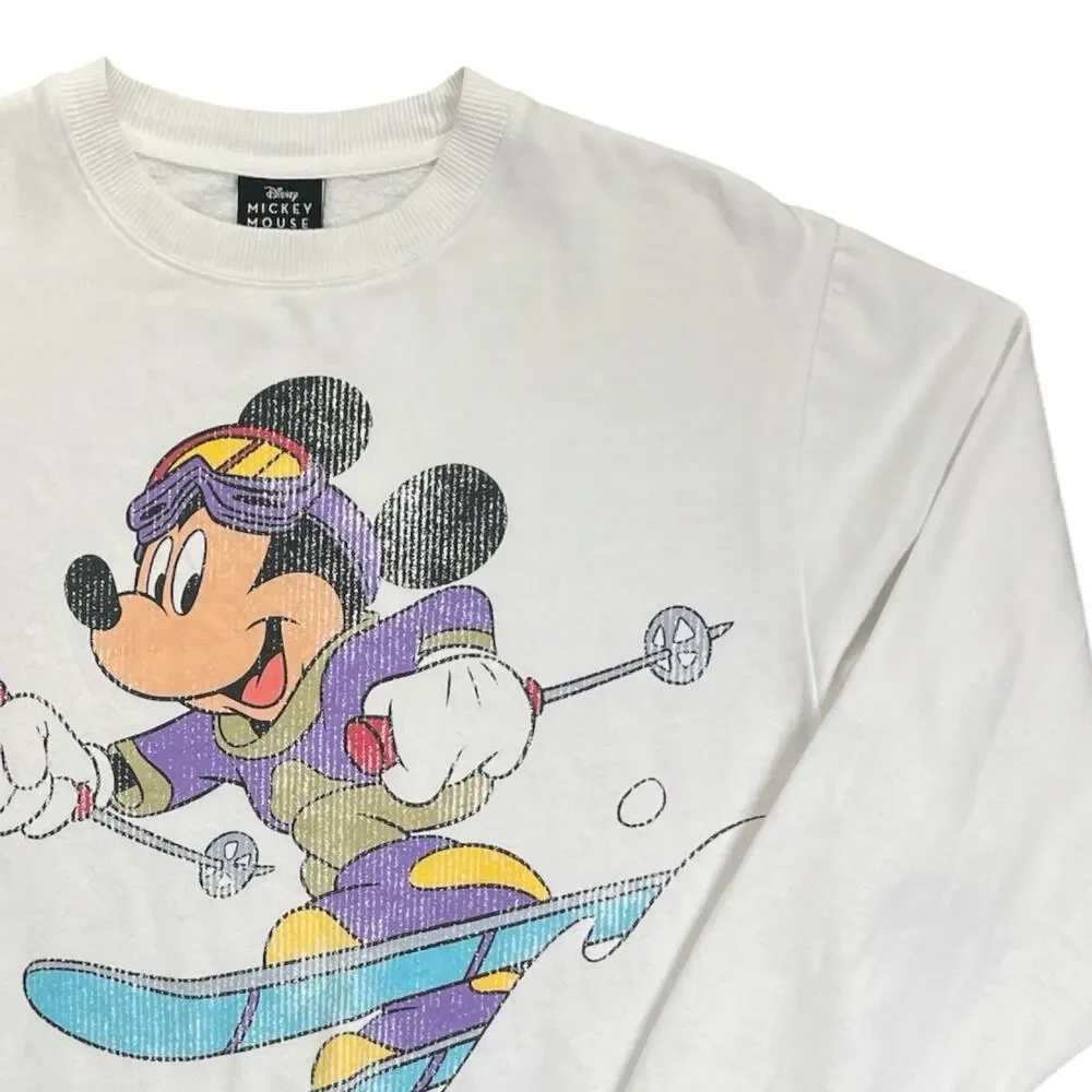 Mickey Mouse Ski Sweatshirt Women’s M White Disney Graphic Vintage Style